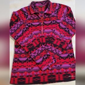 Eddie Bauer Geometric Red, Black and Purple Patterned Jacket. Sz M